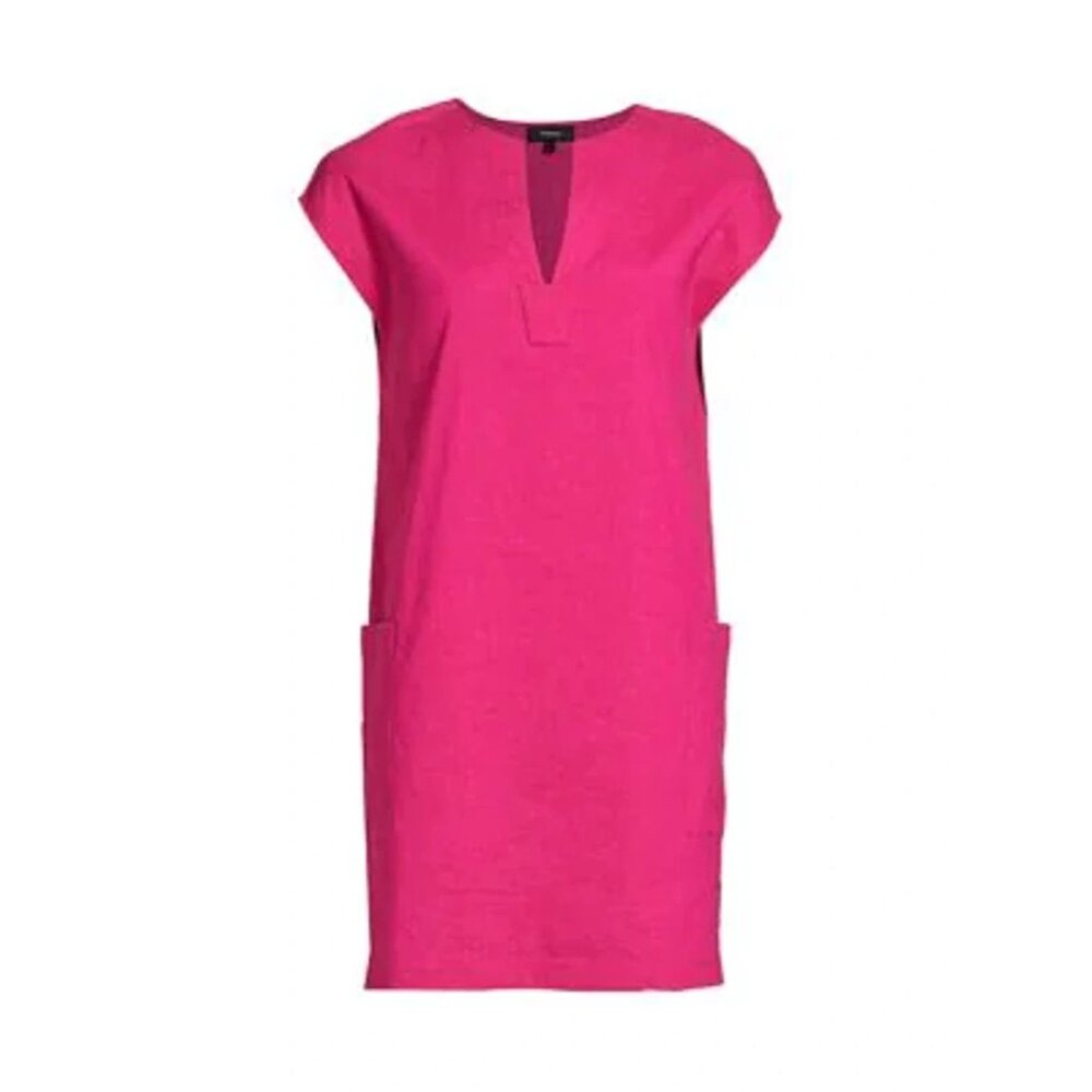 NWT Theory Saturnina in Magenta Eco Crunch Wash Linen-Blend Shift Dress 2